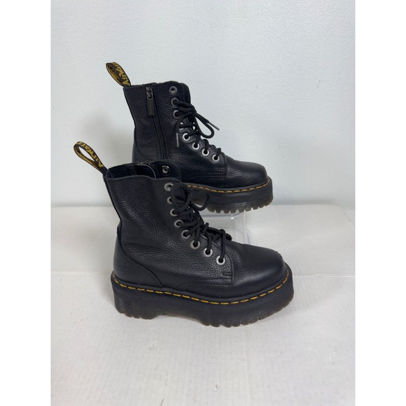 Dr. Martens Jadon III Pisa Leather Platform Boots Womens 5 Black Good Combat Zip - Picture 2 of 11
